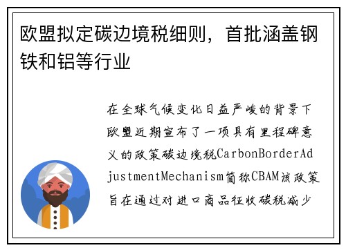 欧盟拟定碳边境税细则，首批涵盖钢铁和铝等行业